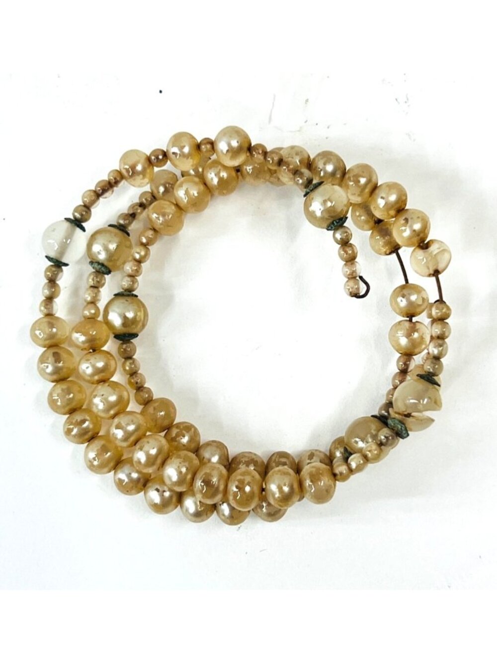 Vintage Baroque faux pearl coil bracelet, collectible, wire wrap